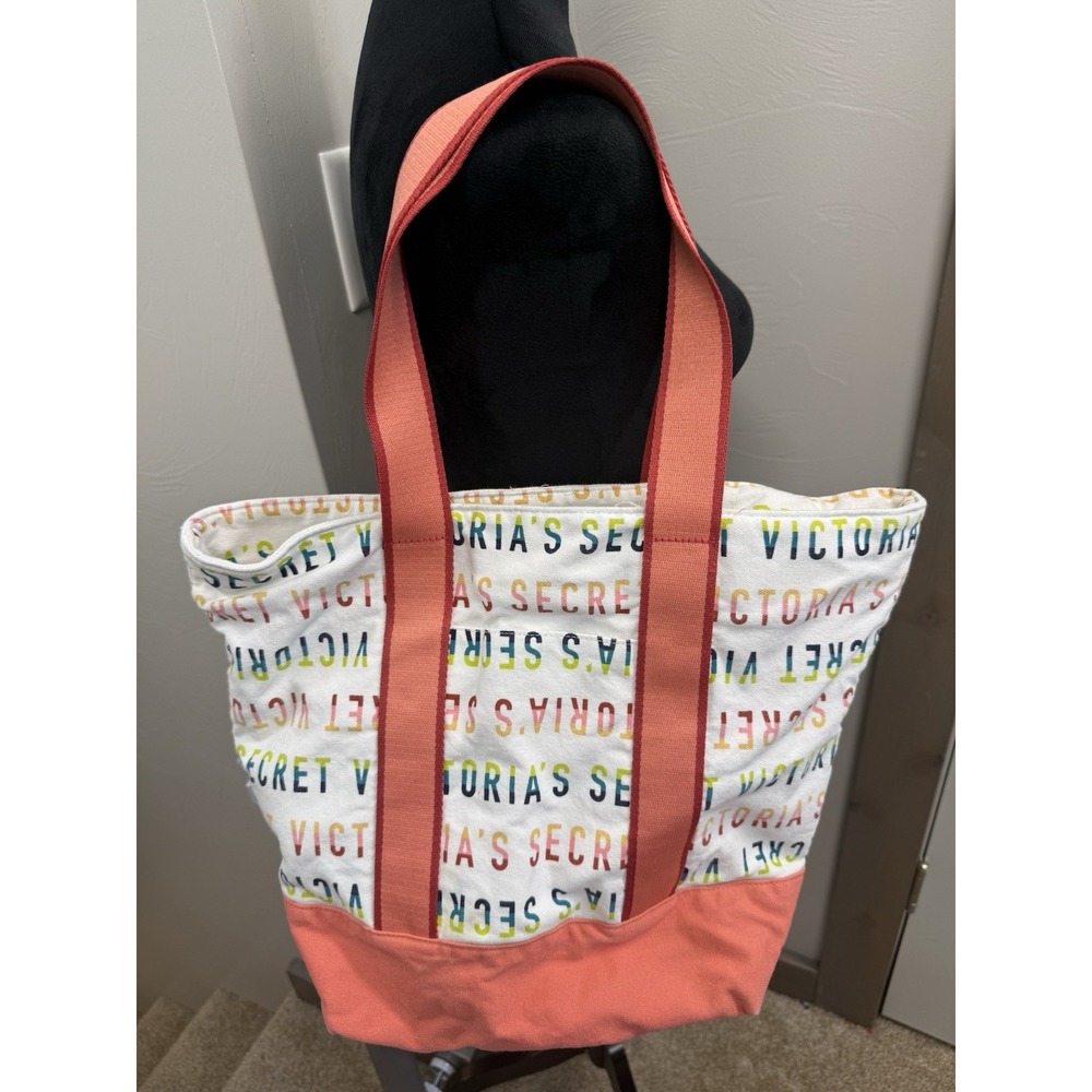Victoria's Secret Multicolored Logo Lettering Canvas Travel Tote Bag 16" x 12"
